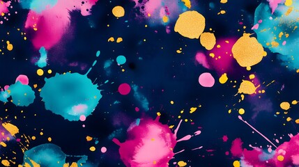 Abstract watercolor splatter background with vibrant colors on dark navy backdrop