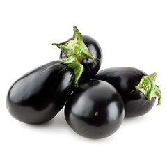 Fresh eggplants on a white background delicious healthy organic food