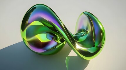 Abstract Green Iridescent Twisted Form Sculpture 3D Render