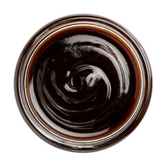 Dark Brown Sweet Sauce in Glass Bowl top view on transparent background