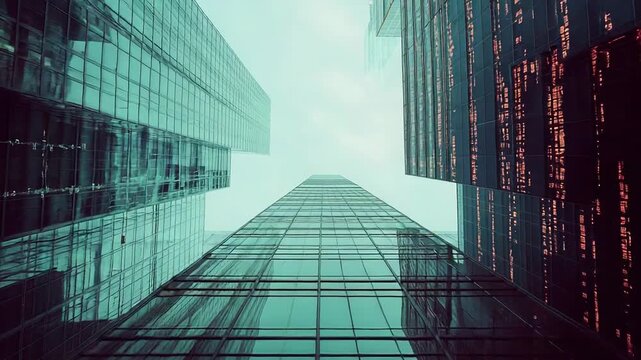 City skyscrapers showing abstract digital data code