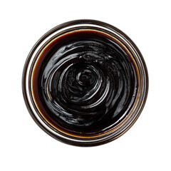 Dark Brown Sweet Sauce in Glass Bowl top view on transparent background