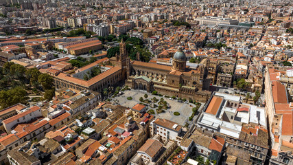 Obraz premium Aerial view of Palermo Cathedral. It is the cathedral church of the Roman Catholic Archdiocese of Palermo, located in Sicily, southern Italy. It is dedicated to the Assumption of the Virgin Mary.