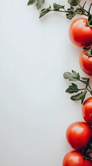 Fresh Red Tomatoes and Green Leaves on White Background Food Photography