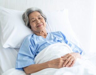 病院のベッドで眠るおばあさん2