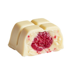 Delicious one White Chocolate Candy with Raspberry on transparent background