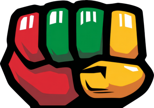 Powerful raised fist symbol of protest, unity, and freedom in Pan African color - Powered by Adobe