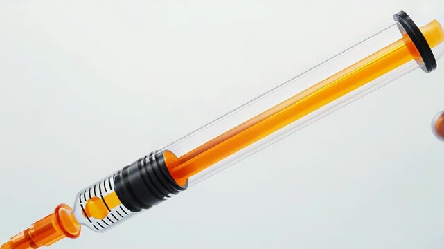 Syringe injecting vaccine solution with floating particles