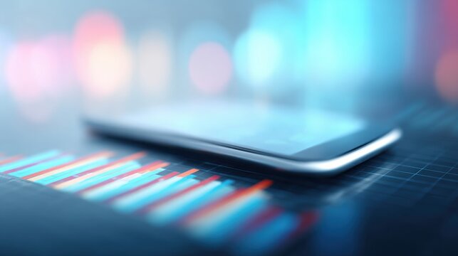 A cell phone is on a graph with red, blue, and green lines