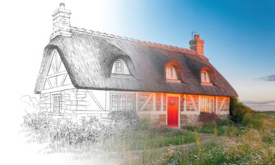 Sketch to Color Charming Cottage at Sunset