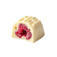 Delicious one White Chocolate Candy with Raspberry on transparent background