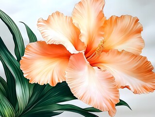 Peach Hibiscus Flower Botanical Illustration