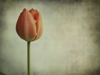 Single Peach Tulip Flower on Textured Background Botanical Photography