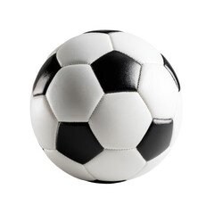 Obraz premium Classic black and white soccer ball, meticulously crafted with a textured surface, isolated against a pure black backdrop