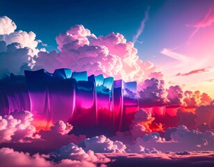 Vibrant Wavy Glass Texture with Reflections and Iridescent Light Abstract Background