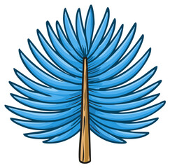 Vibrant blue fan palm leaf cartoon illustration tropical botanical design element