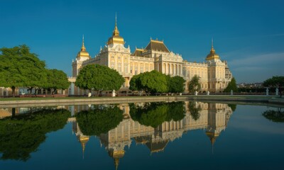 Palace reflected in a tranquil pond