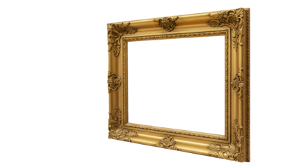 Ornate Gold Empty Picture Frame Isolated Transparent Background