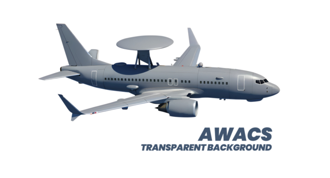 Military Jet Airplane AWACS Airborne Warning and Control System Corner View Isolated on a White Background