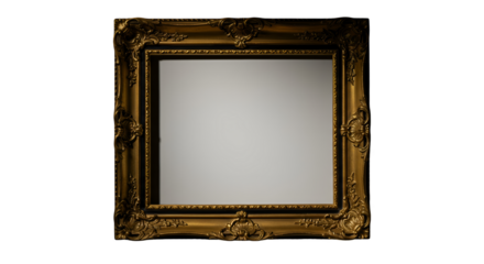 Ornate Golden Picture Frame Isolated on Black Background Realistic Image