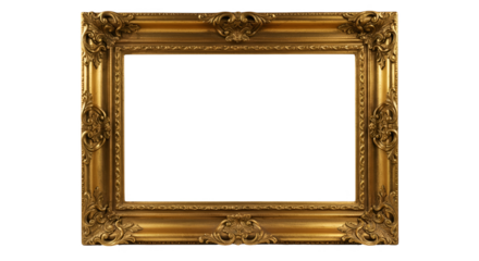 Ornate Golden Rectangle Picture Frame Isolated Transparent Background