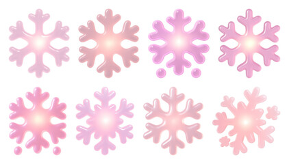 PNG Pink snowflakes glowing beautifully, element set on transparent background