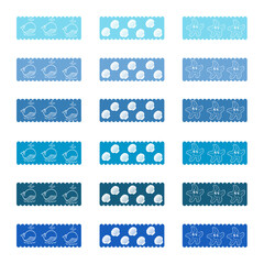 cute ocean-themed washi tape pattern set featuring whales, seashells, and starfish in blue pastel tone for stationary, scarpbooking, and planner accessories