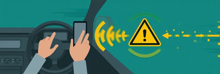 Warning System Activates When Driver Reaches for Mobile Phone While Driving in a Modern Vehicle