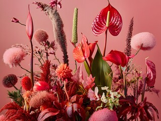 Vibrant Red Flower Arrangement Studio Shot