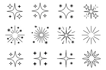 Hand drawn sparkle and starburst doodle elements set for creative decorative design and illustration
