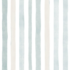 Watercolor seamless pattern with delicate vertical stripes turquoise and ivory pastel colors, isolated illustration for textile, wallpapers or abstract texture. Design pattern of hand-drawn lines.