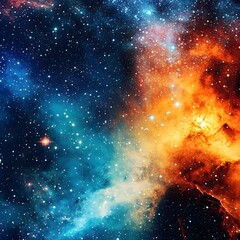 Cosmic Nebula, Vibrant Blue and Orange Galaxy Space Background
