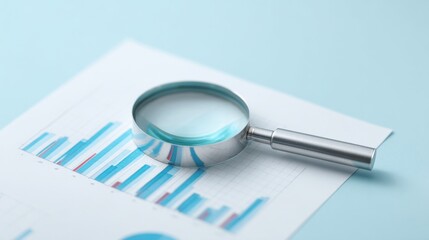 A magnifying glass is on top of a piece of paper with a graph on it