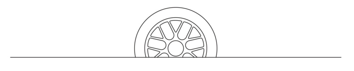 Line art of a car tire and rim with a transparent background. automotive enthusiast concept