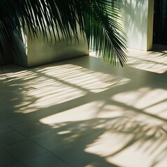 Palm Leaf Shadows on Light Beige Tile Floor