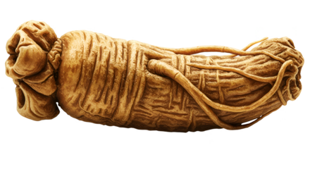 Isolated Realistic Ginseng Root with Brown Texture and Tied Detail