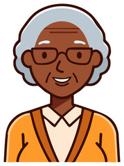 Obraz premium Happy senior African American woman with gray hair and glasses flat cartoon illustration