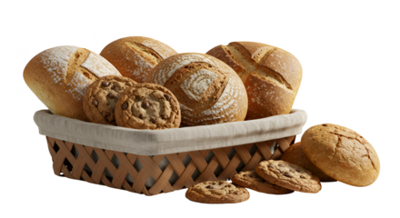 Photo Fresh Baked Bread and Cookies In Basket Isolated