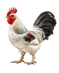 Fototapeta premium Elegant rooster standing proud, white and black plumage, vibrant red comb