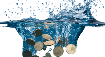 Photo Gold Coins Splash Water Realistic Isolated Transparent Background