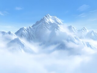 Majestic Snowy Mountain Peaks Above Clouds Winter Landscape