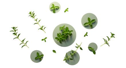 Isolated Realistic Herb Leaves Floating on Transparent Background