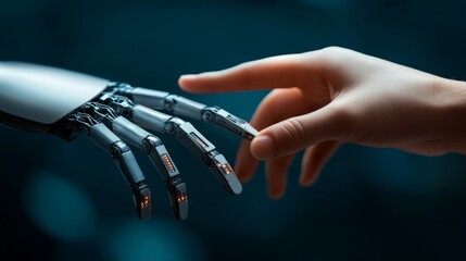 Human touch meets artificial intelligence a robotics interaction in futuristic technology lab close-up perspective exploring connection