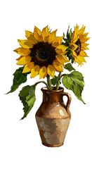 Isolated Realistic Illustration of Sunflowers in Rustic Vase