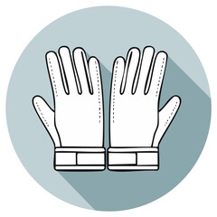 Obraz premium Vector illustration of two white protective gloves with long shadow effect in a light blue circle.