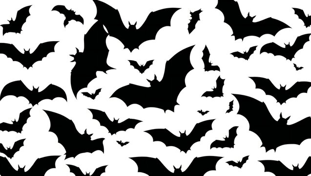 Seamless pattern of black bat silhouettes on a white background