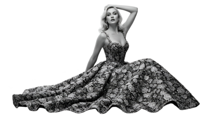 Photo Model Elegant Black White Gown Sparkles Isolated