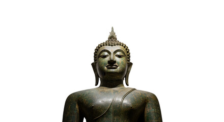 Fototapeta premium Photo of a Bronze Buddha Statue with Spiked Hair on Black Background