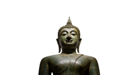 Photo of a Bronze Buddha Statue with Spiked Hair on Black Background