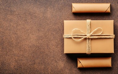 Rustic Brown Gift Box with Twine Bow and Envelopes